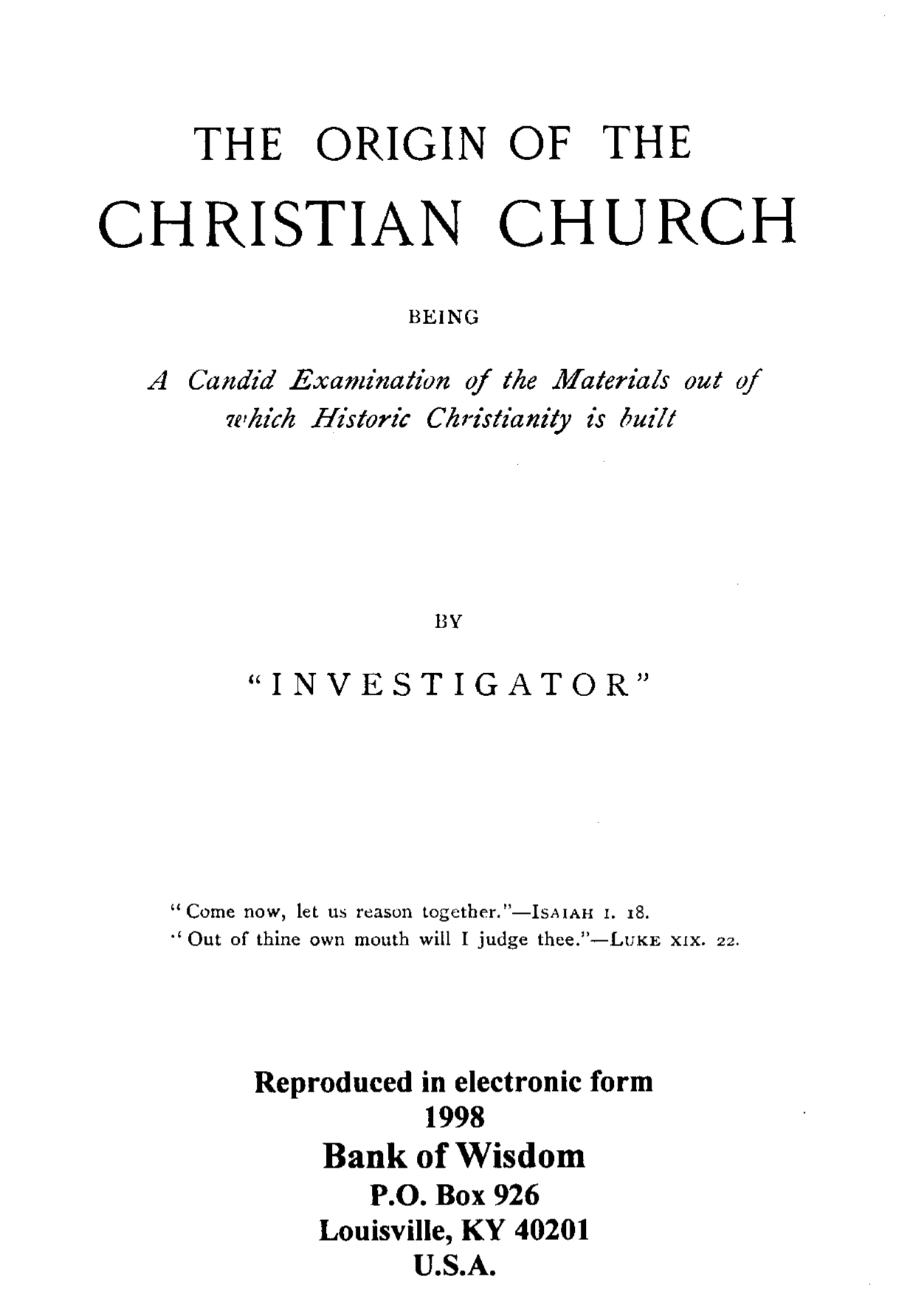 (image for) The Origin of the Christian Church